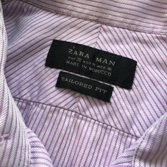 Zara Man tailored fit purple striped professional work business dress shirt 14 - Picture 3 of 3